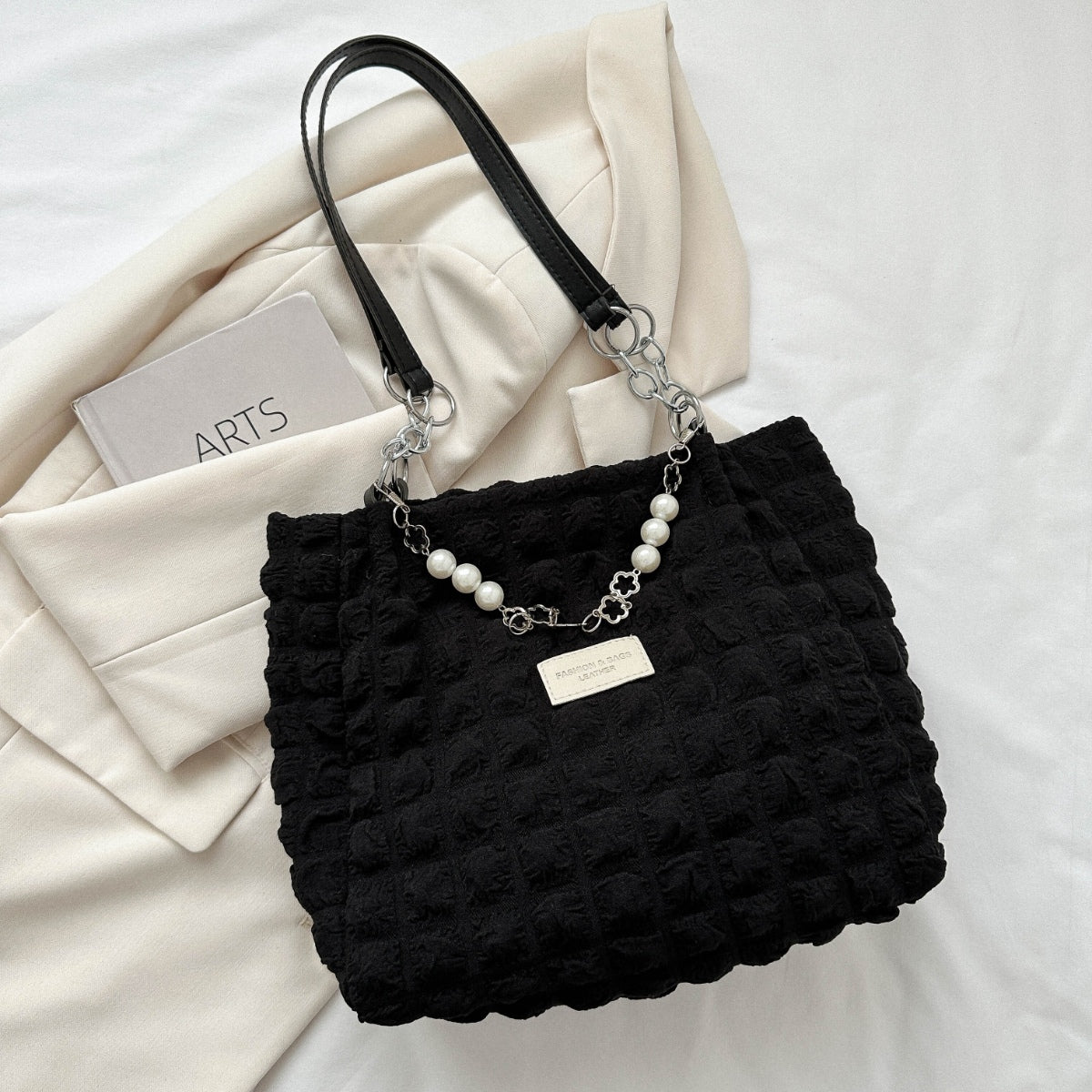 Medium Bubble Textured Tote Bag - Black / One Size