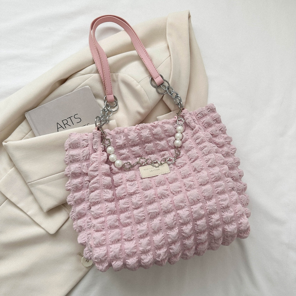 Medium Bubble Textured Tote Bag - Blush Pink / One Size