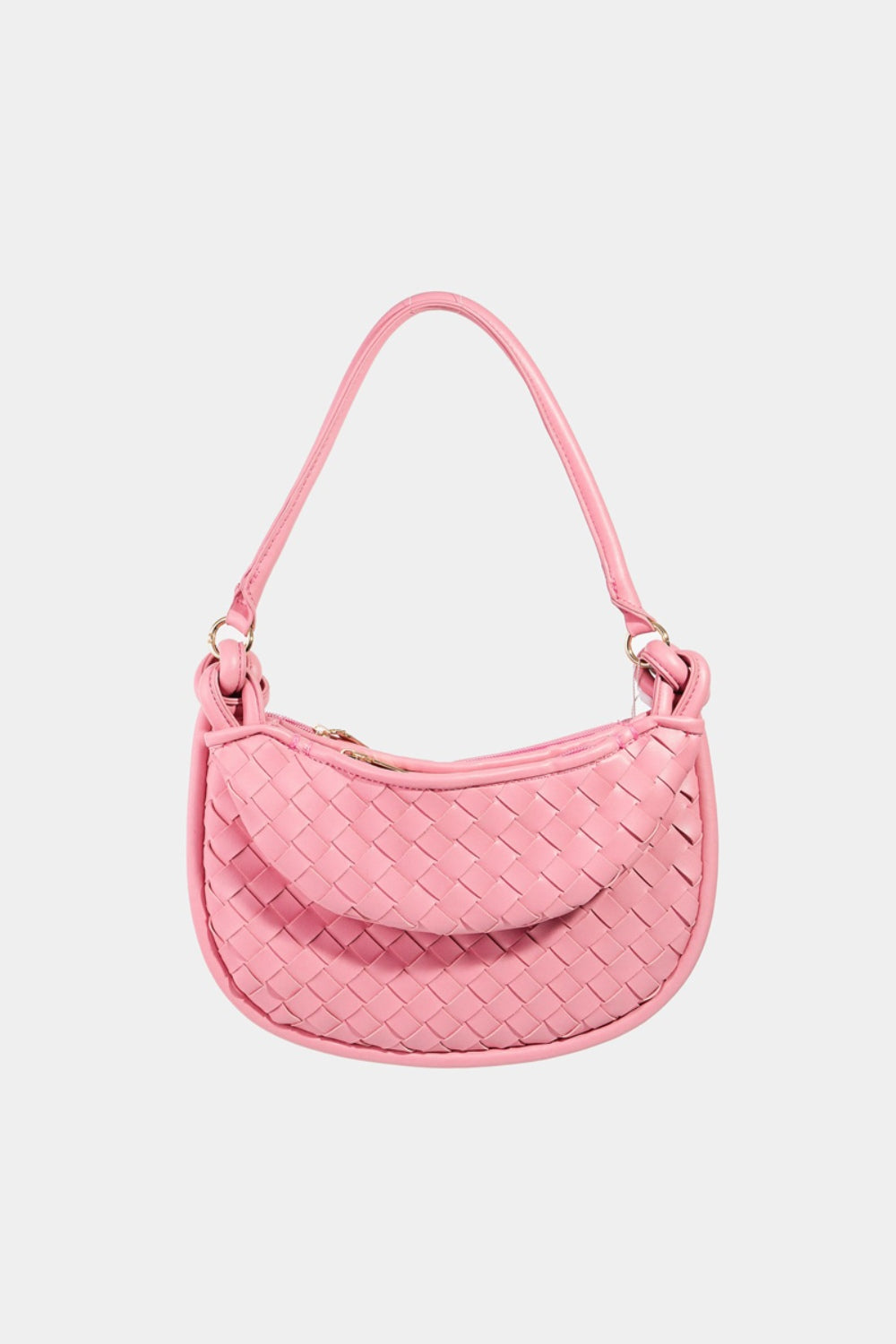 Medium Leather Basket Moon Bag - Pink / One Size