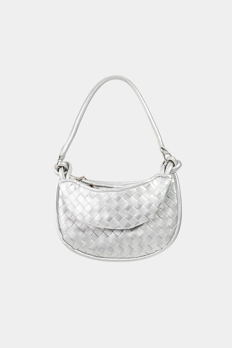 Medium Leather Basket Moon Bag - Silver / One Size