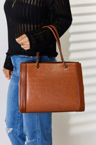 Medium Leather Handbag w Back Pocket - COGNAC / One Size