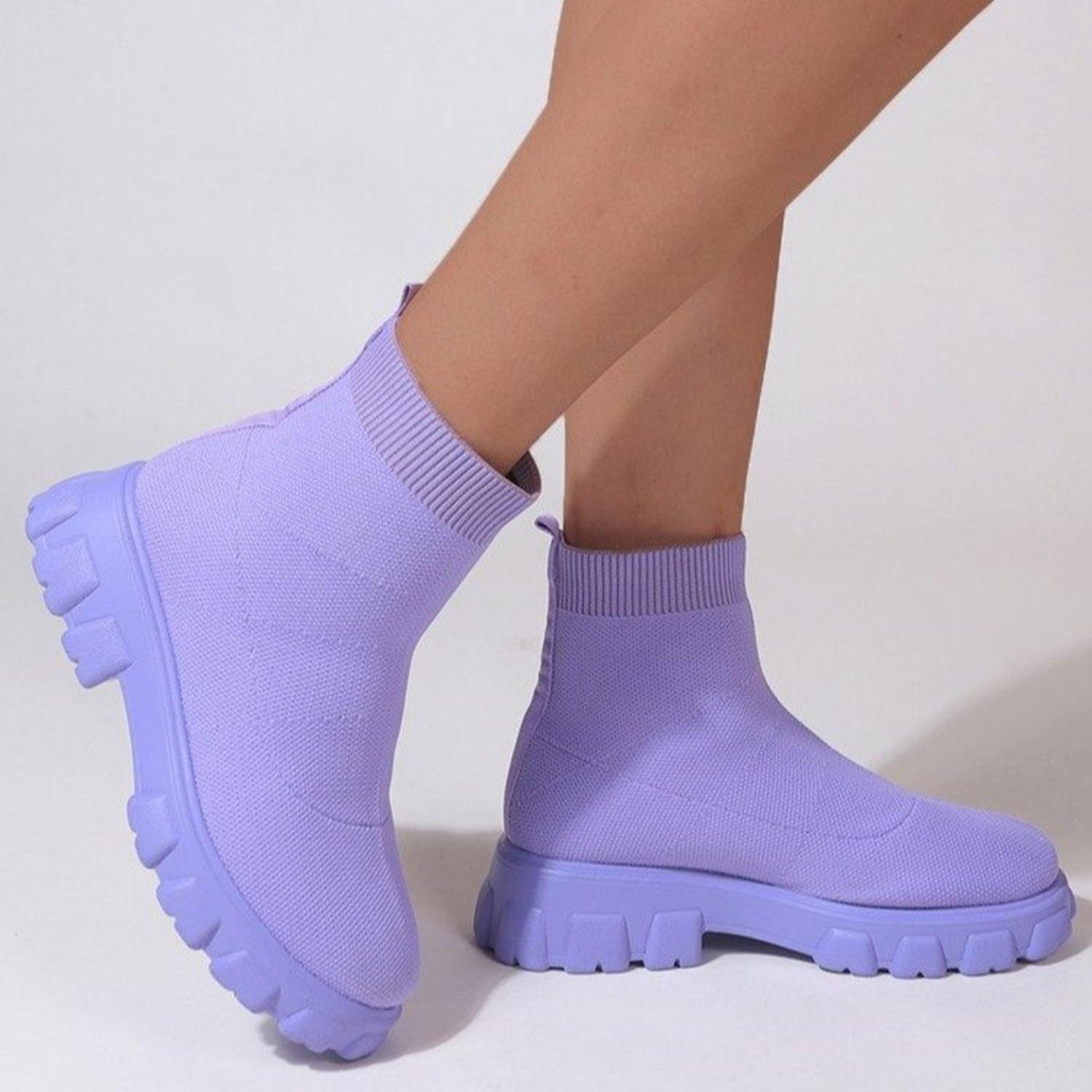 Mesh Round Toe Platform Boots - Blue Purple / 35(US4)