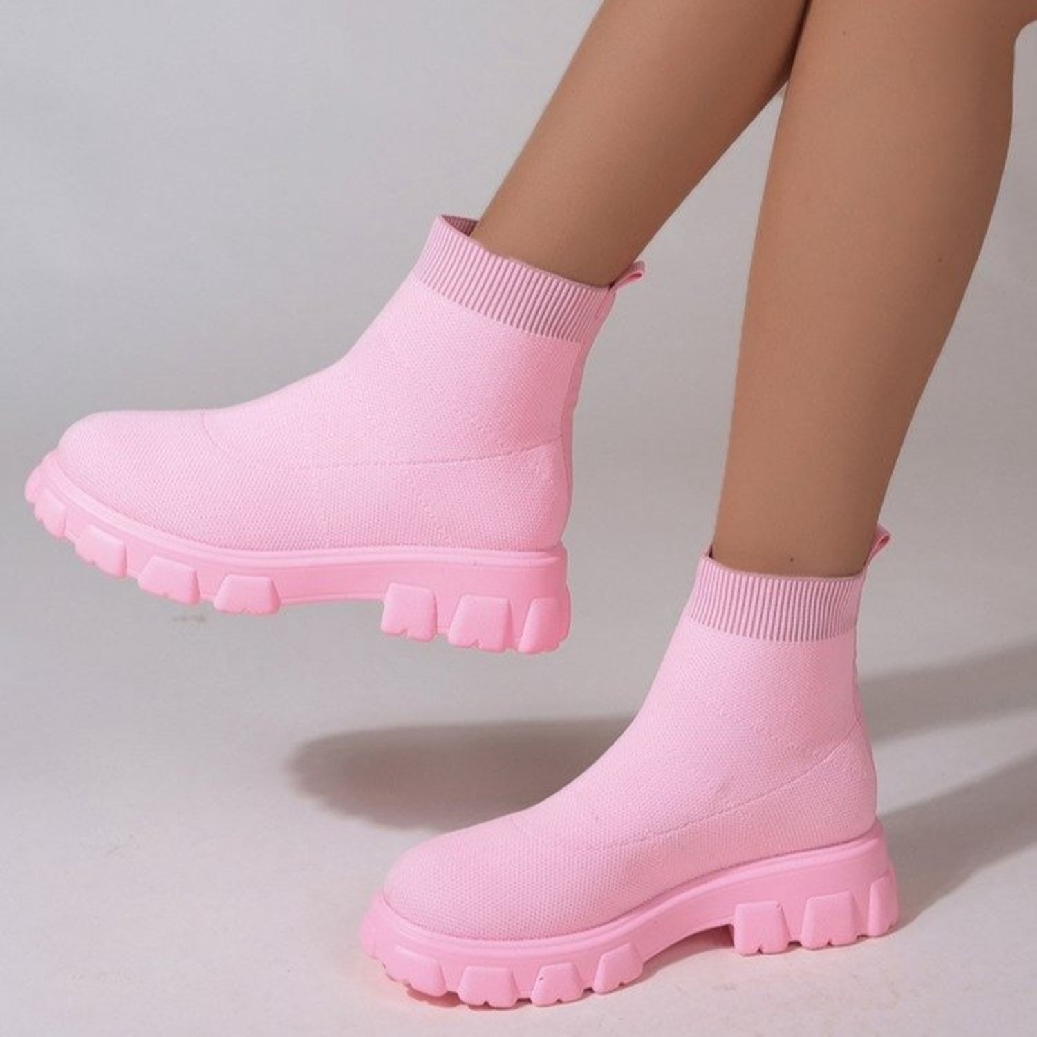 Mesh Round Toe Platform Boots - Pink / 35(US4)