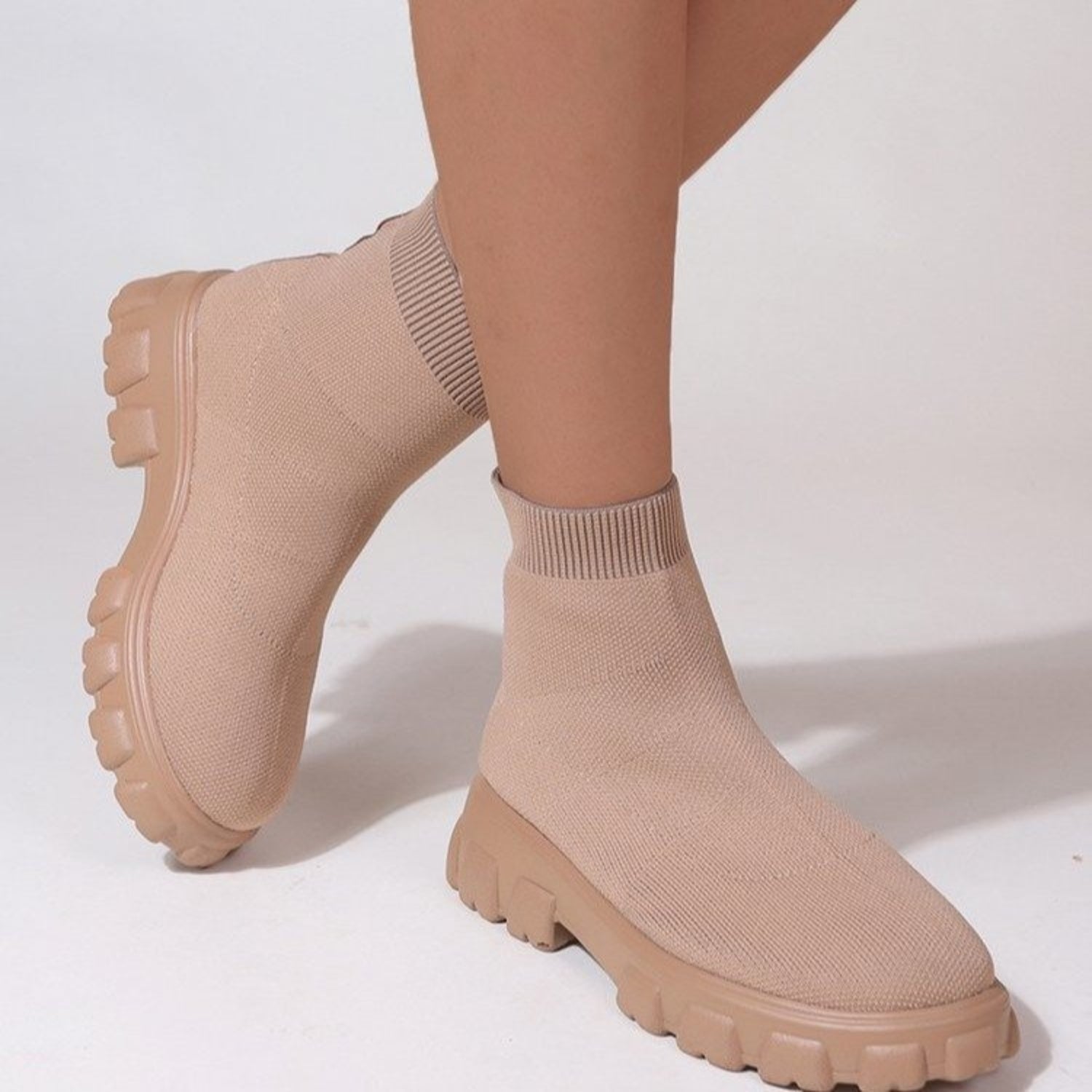 Mesh Round Toe Platform Boots - Tan / 35(US4)