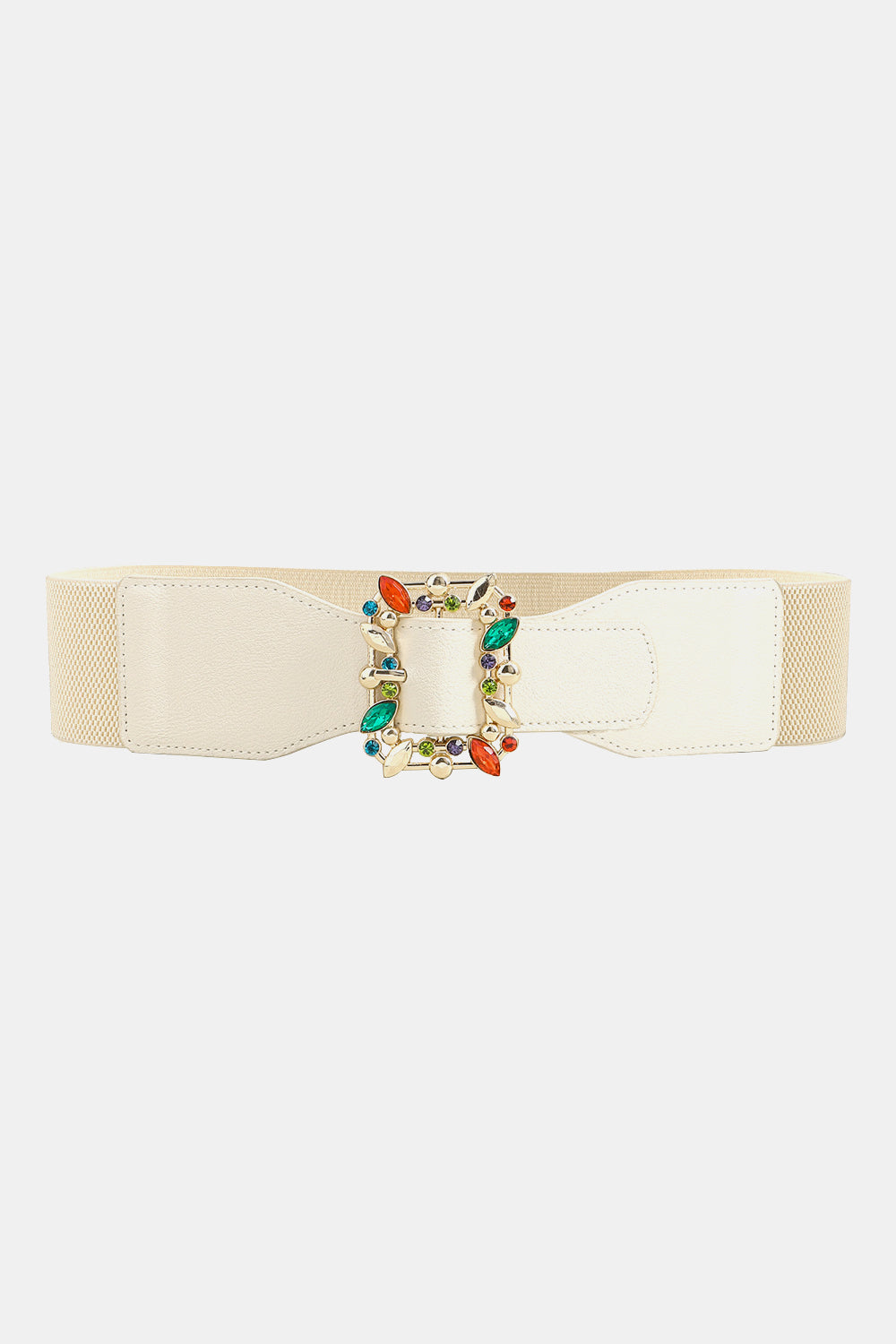 Multicolored Leaf Buckle Elastic Belt - Ivory / One Size