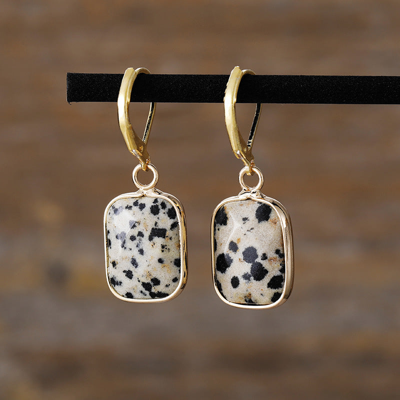 Natural Stone Dangle Earrings - Beige / One Size