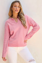 Notched Long Sleeve Sweater