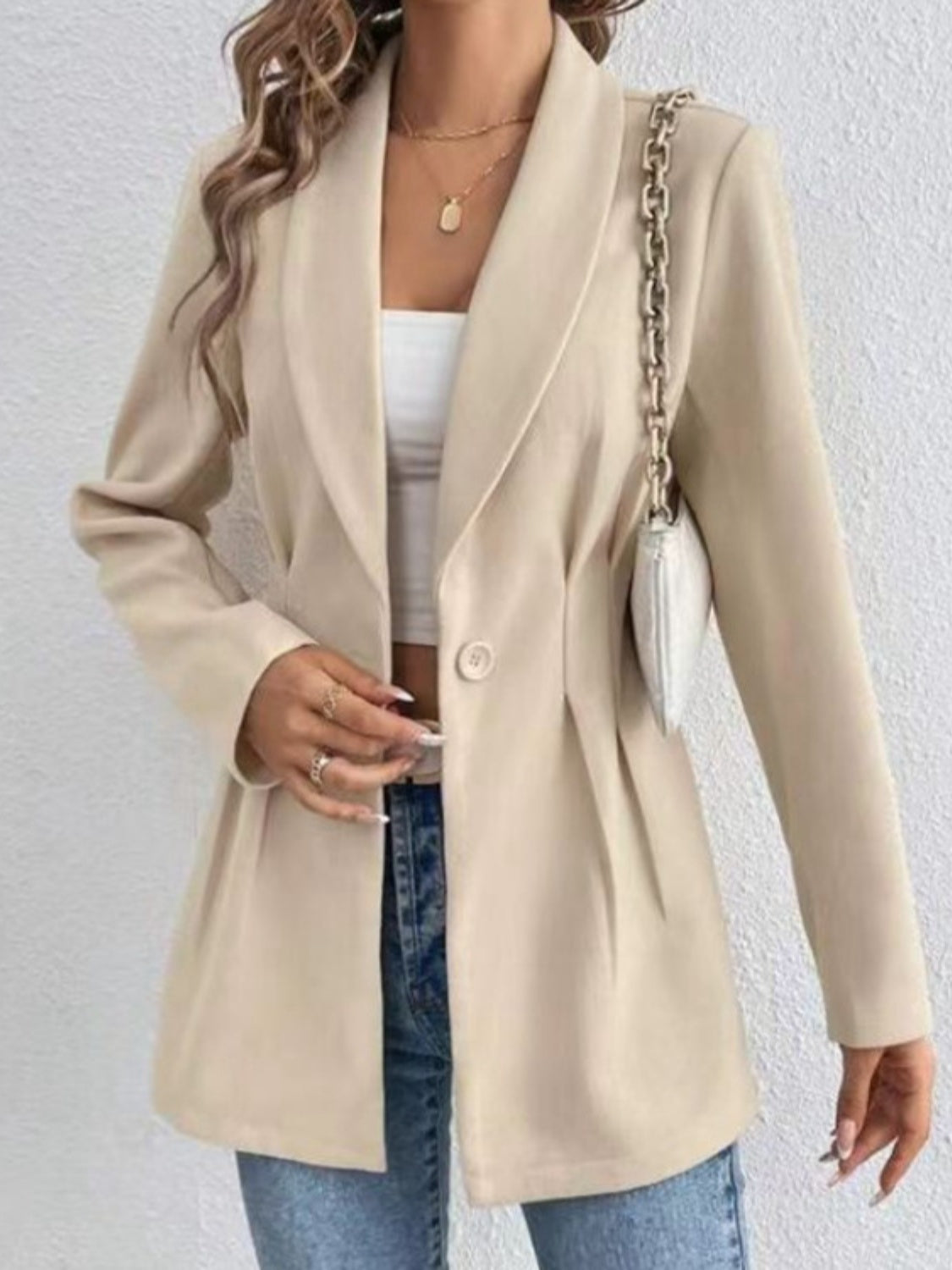 One Button Long Sleeve Blazer