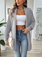 Open Front Long Sleeve Cardigan - Gray / One Size