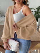 Open Front Long Sleeve Cardigan - Tan / S