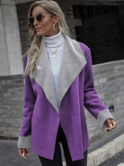 Open Front Long Sleeve Jacket - Purple / S