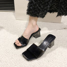 Open Toe Block Heel Sandals - Black / 35(US4)