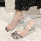 Open Toe Block Heel Sandals - Silver / 35(US4)