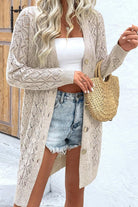 Openwork Button Down Long Sleeve Cardigan - Dust Storm / S