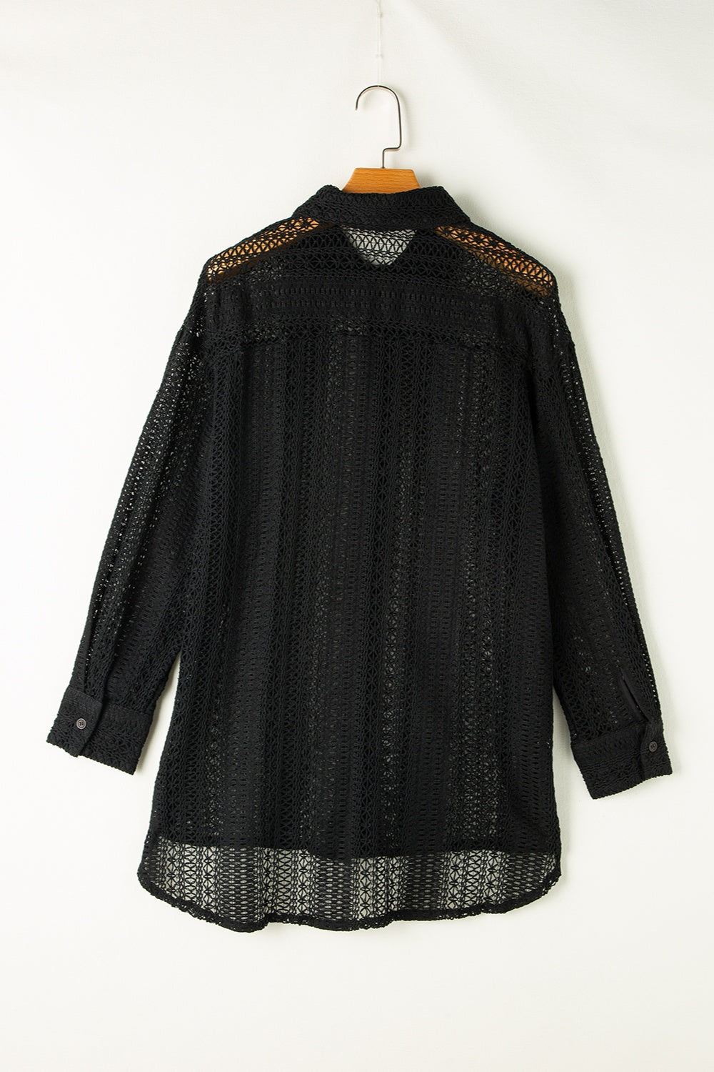 Openwork Collared Neck Long Sleeve Shirt