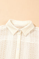 Openwork Collared Neck Long Sleeve Shirt