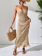 Openwork Scoop Neck Cover-Up Dress - Camel / S