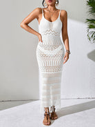 Openwork Scoop Neck Cover-Up Dress - White / S