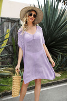 Openwork Side Slit Cover-Up Dress - Lavender / One Size