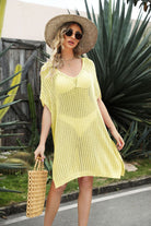 Openwork Side Slit Cover-Up Dress - Light Yellow / One Size