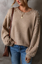 Pearl Detail Round Neck Long Sleeve Sweater