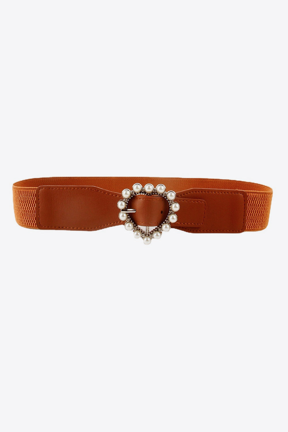Pearl Heart Buckle Elastic Belt - Caramel / One Size
