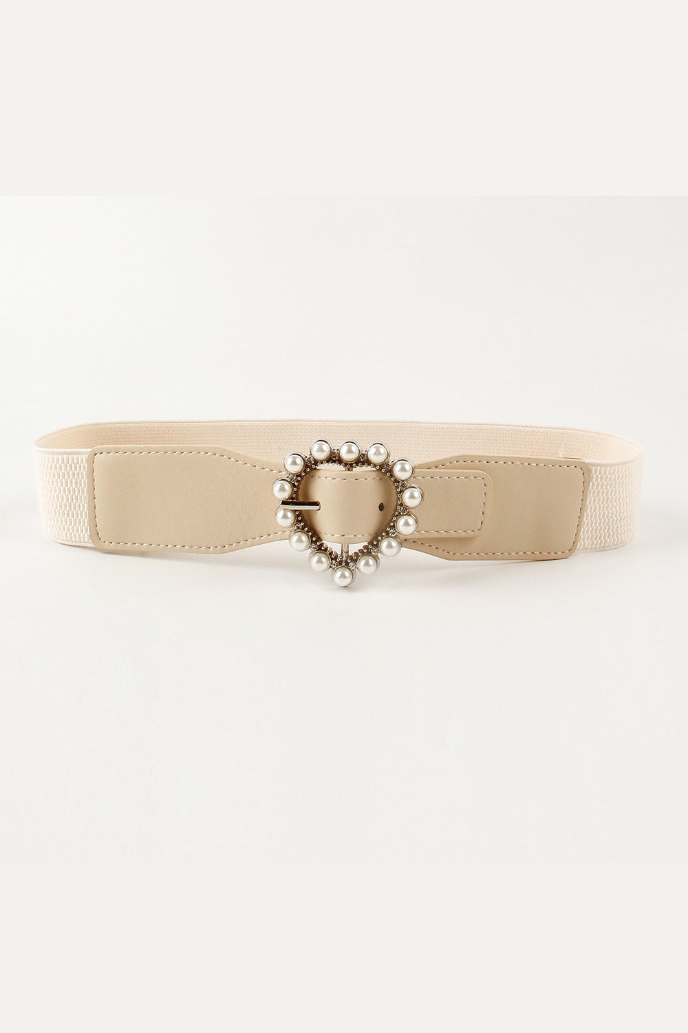 Pearl Heart Buckle Elastic Belt - Ivory / One Size