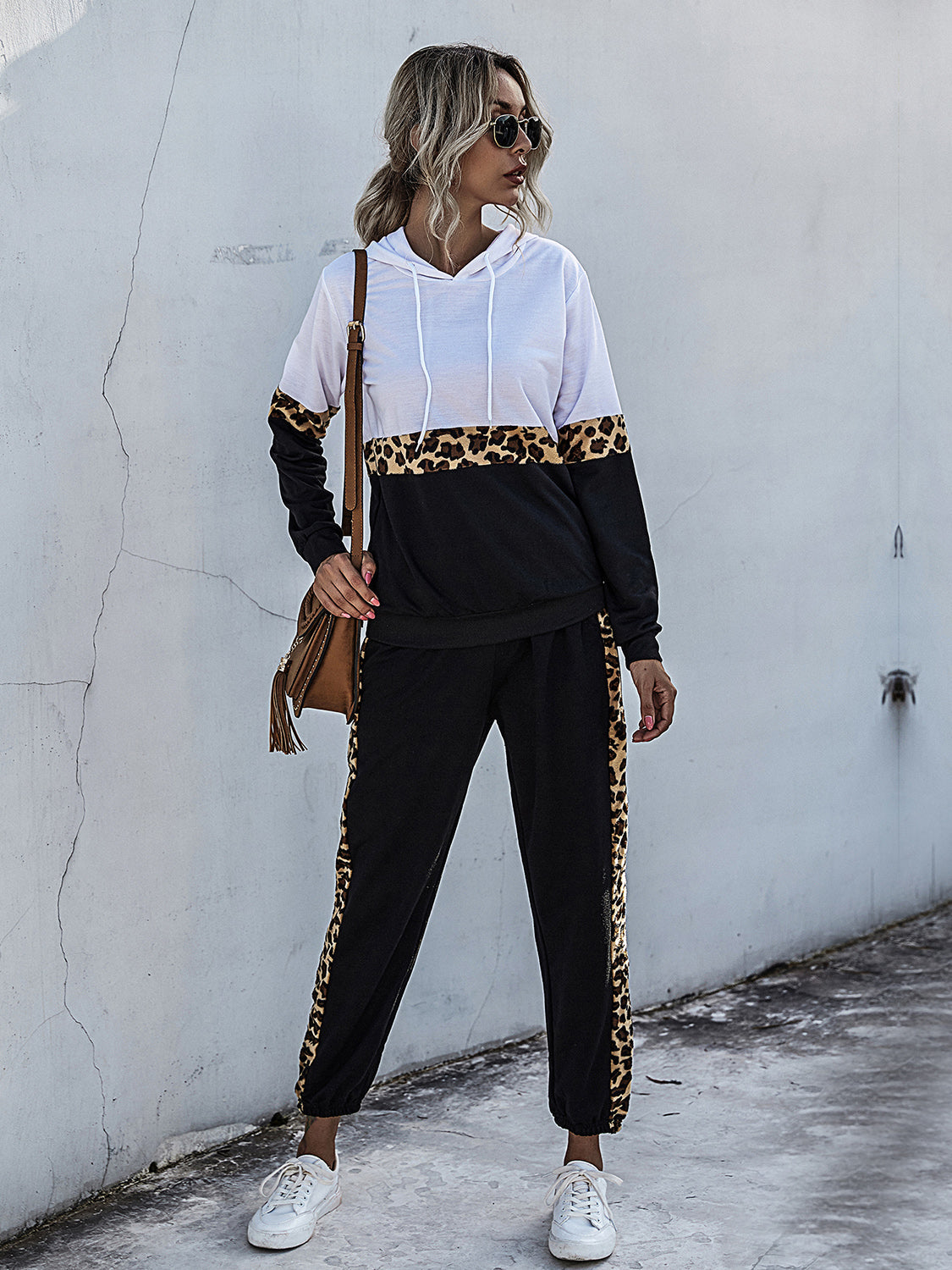 Perfee Contrast Long Sleeve Hooded Top and Joggers Set - White / S