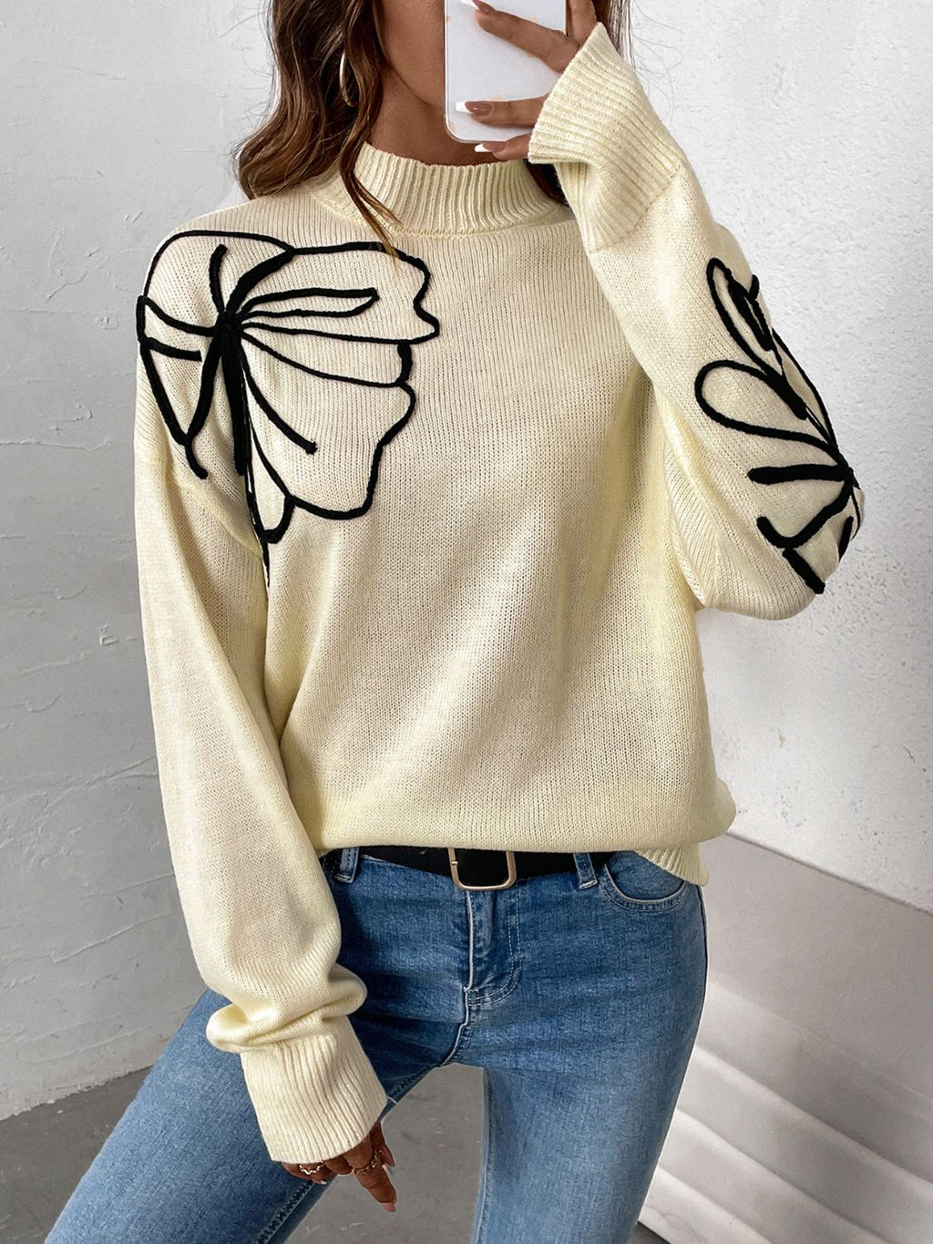 Perfee Mock Neck Dropped Shoulder Long Sleeve Sweater - Pastel Yellow / S