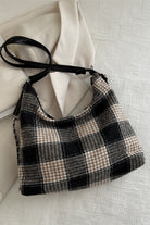 Plaid Adjustable Strap Handbag - Black / One Size