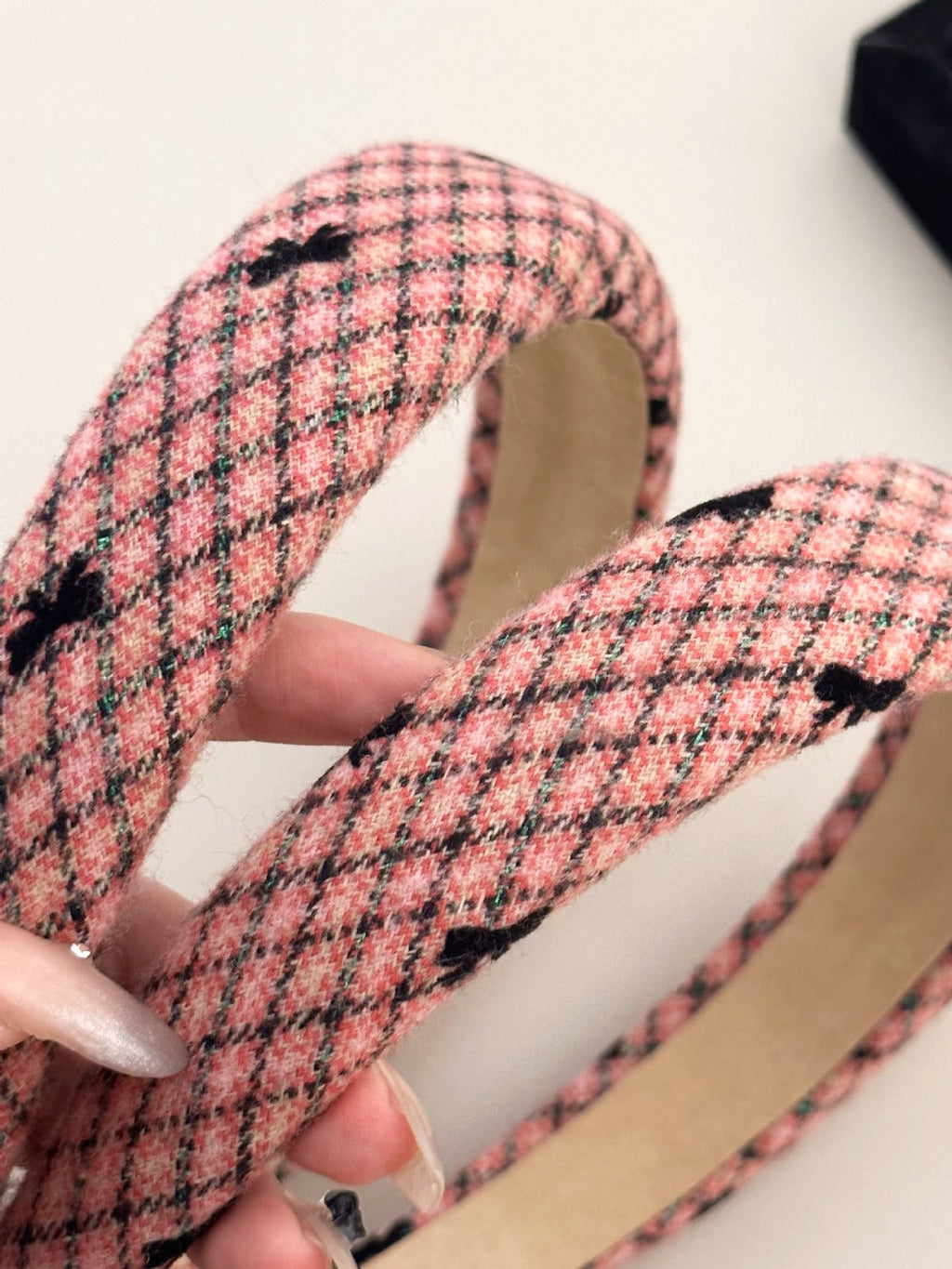 Plaid Bow Wide Headband - Pink / One Size