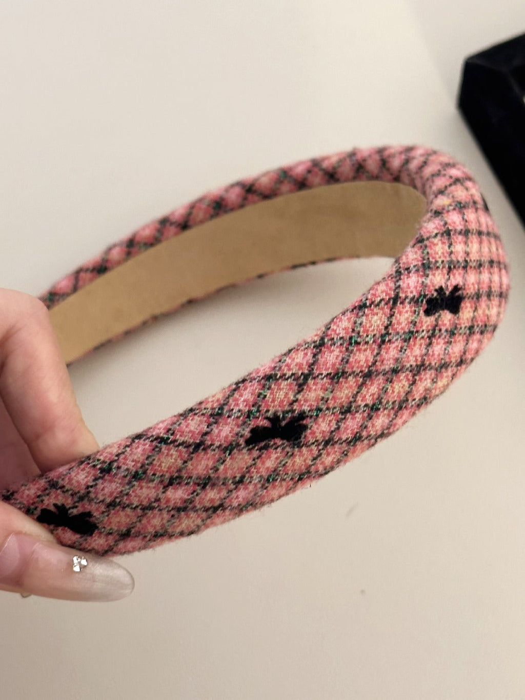 Plaid Bow Wide Headband - Pink / One Size