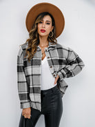 Plaid Button Up Collared Neck Jacket - Charcoal / S