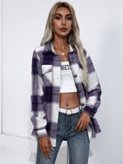 Plaid Button Up Flannel Shirt - Deep Purple / S