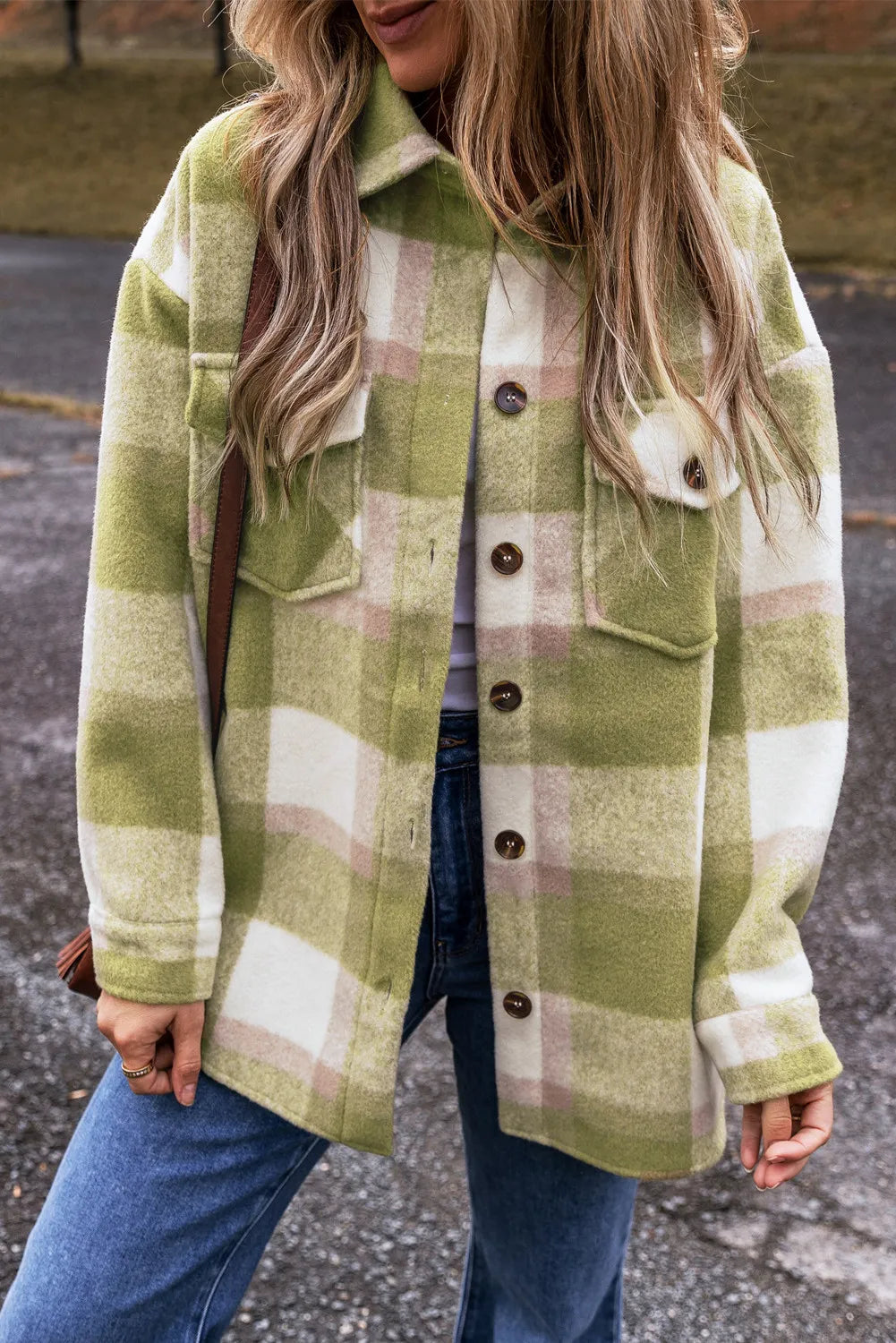 Plaid Button Up Long Sleeve Jacket - Sage / S