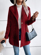 Plaid Collared Neck Long Sleeve Jacket