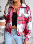 Plaid Collared Neck Long Sleeve Jacket