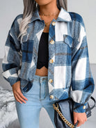 Plaid Collared Neck Long Sleeve Jacket