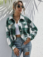 Plaid Dropped Shoulder Shirt Jacket - Dark Green / S