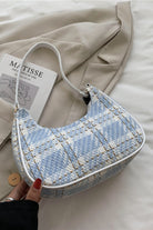 Plaid Fixed Strap Shoulder Bag - Light Blue / One Size