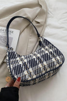 Plaid Fixed Strap Shoulder Bag - Navy / One Size