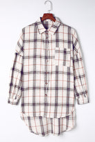 Plaid High-Low Shacket with Slit - White / S