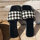 Plaid Open Toe Flat Sandals - Black / 36(US5)