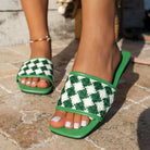 Plaid Open Toe Flat Sandals - Green / 36(US5)