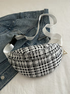 Plaid Wide Strap Crossbody Bag - Black / One Size