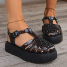 Plastic Woven Platform Sandals - Black / 36(US5)