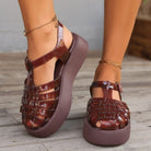 Plastic Woven Platform Sandals - Brown / 36(US5)