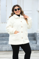 Plus Size Fuzzy Collared Neck Long Sleeve Jacket