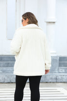 Plus Size Fuzzy Collared Neck Long Sleeve Jacket