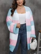 Plus Size Open Front Long Sleeve Cardigan - Blush Pink / 0XL